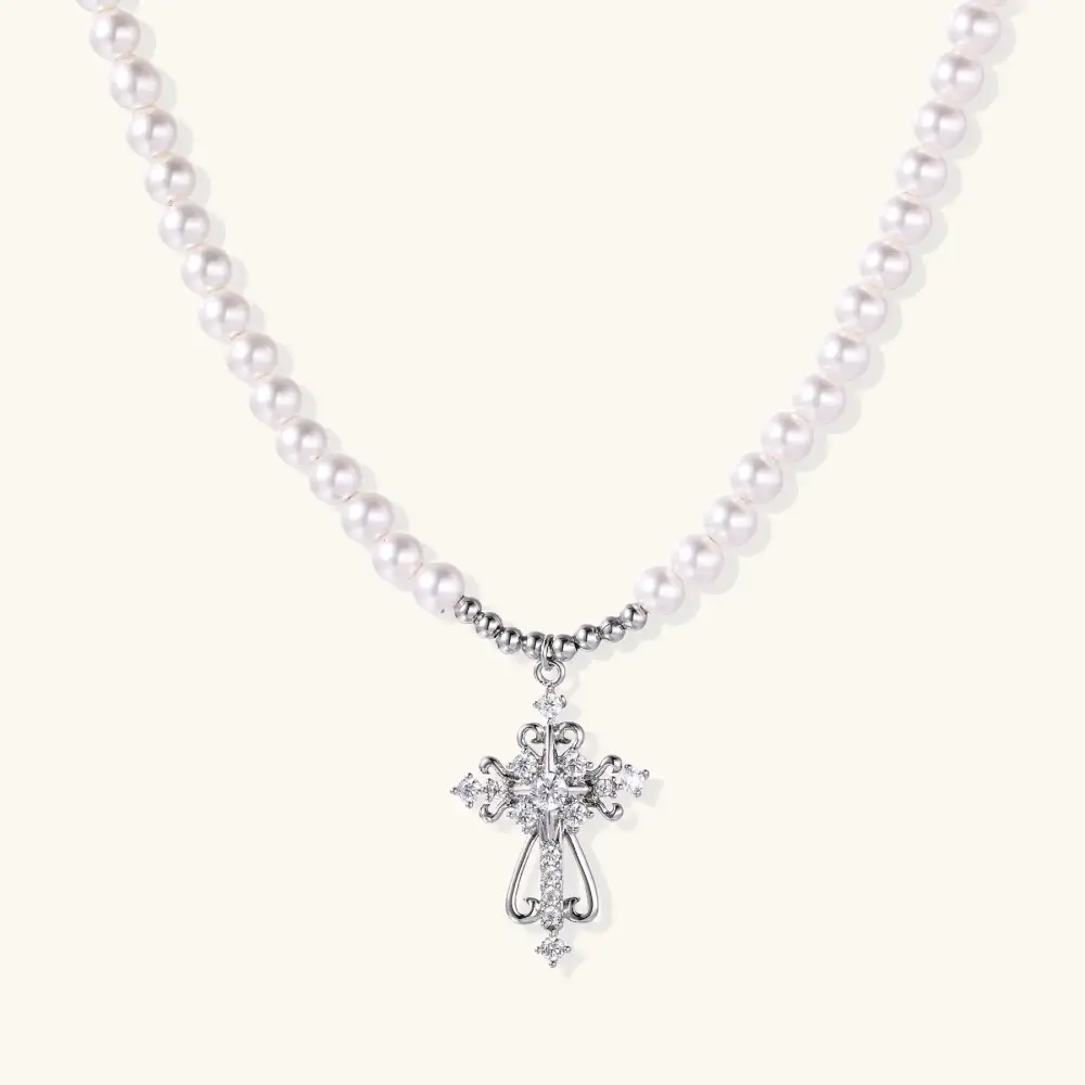 Divine Grace Pearl Cross Necklace