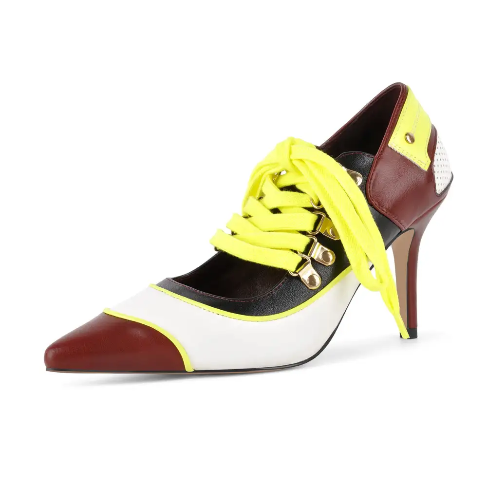 Modern Lace Detail Pointed Toe Stiletto Lace Up Pumps