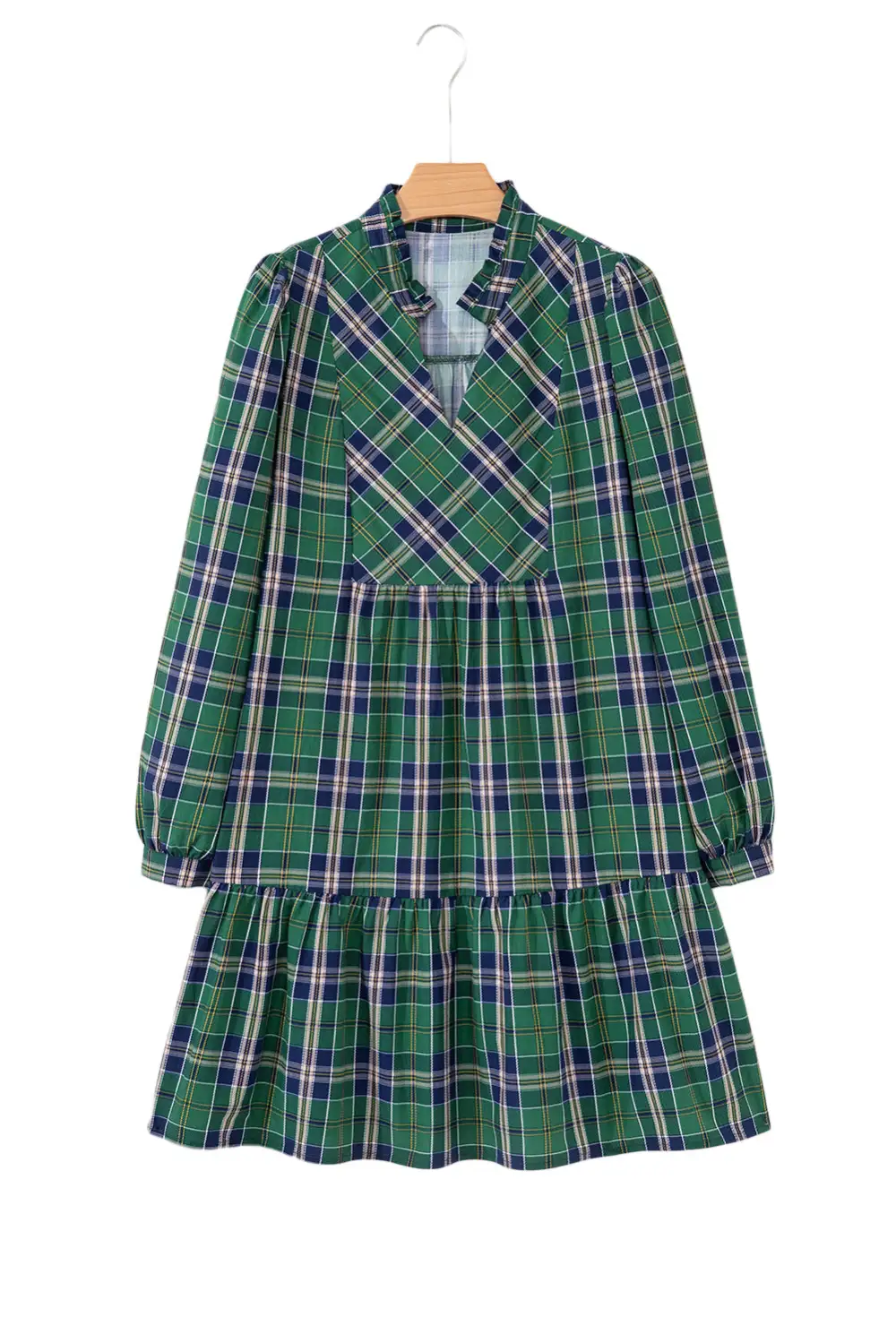Relaxed Shape Plaid Printed Ruffle Mini Dress
