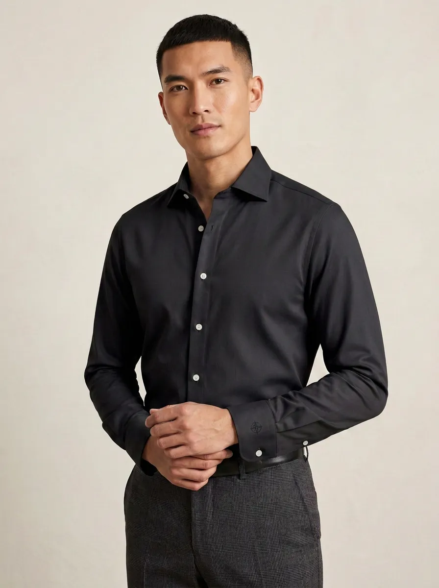 Men's Non-Iron Cotton Compass Logo Printed Dress Shirt