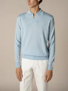 Polo Shirt With Cashmere Merino Blend Detail And Buttonless Slim Fit Knit Construction