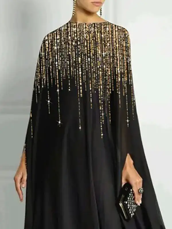 Rhinestone Long Neck Maxi Dress