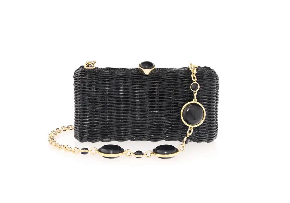 Structured Stone Accent Woven Basket Top Handle Bag