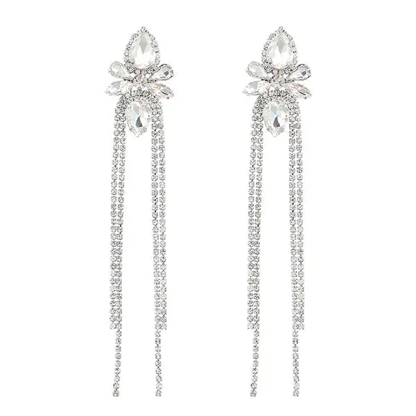Rhinestone Floral Tassel Earrings