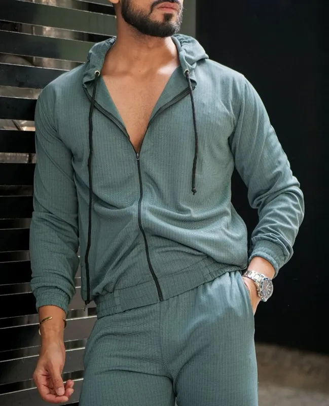 Green Hooded Tracksuit Set