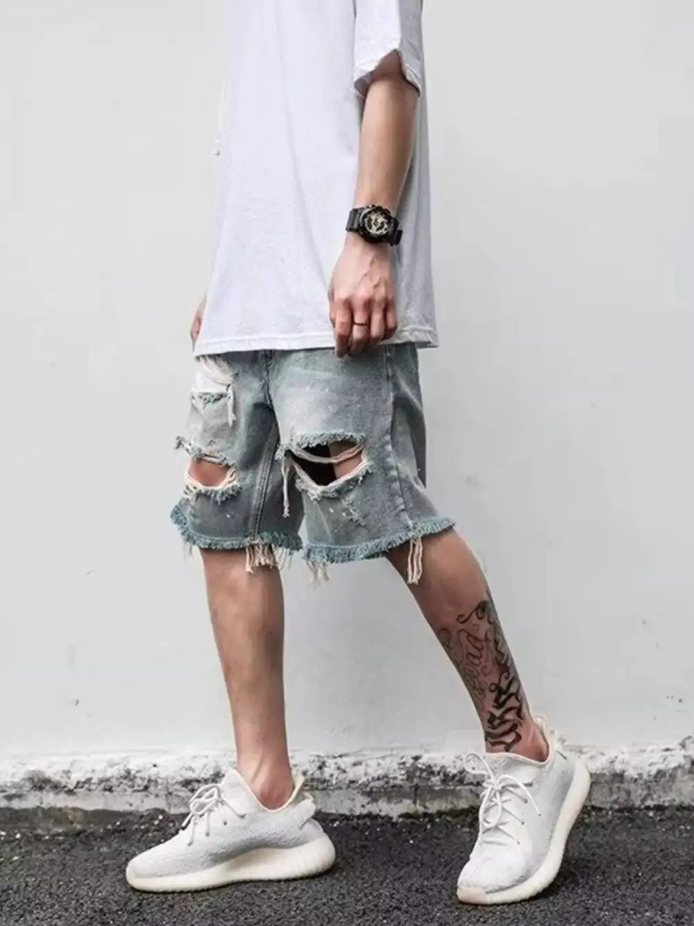 Men's Full Size Distressed Denim Shorts Plus Size