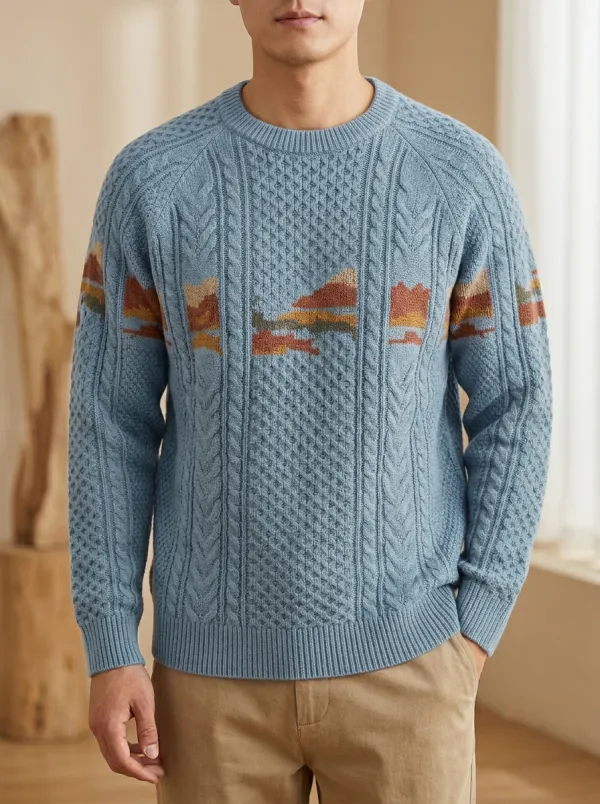 Men's Mountain Landscape Knit Crewneck Sweater