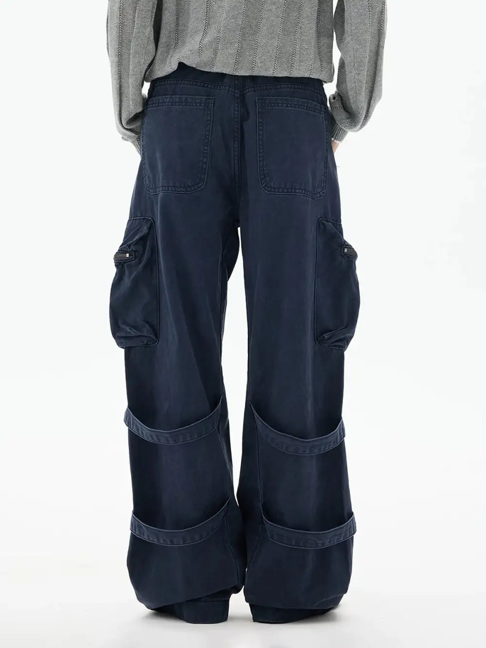 Wide-Leg Zipper-Detail Denim Pants