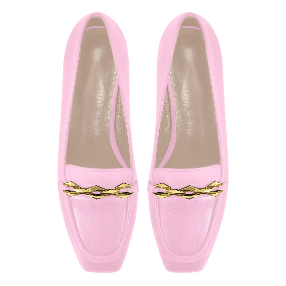 Square Toe Chunky Heel Chain Accent Pumps