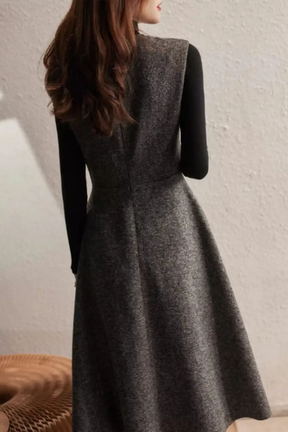 Wool Blend Sleeveless Midi Dress