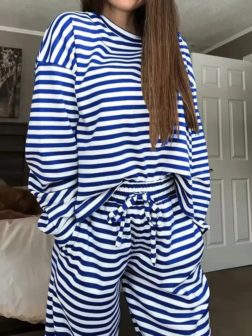 Relaxed Striped Long Sleeve Top and Pants Set