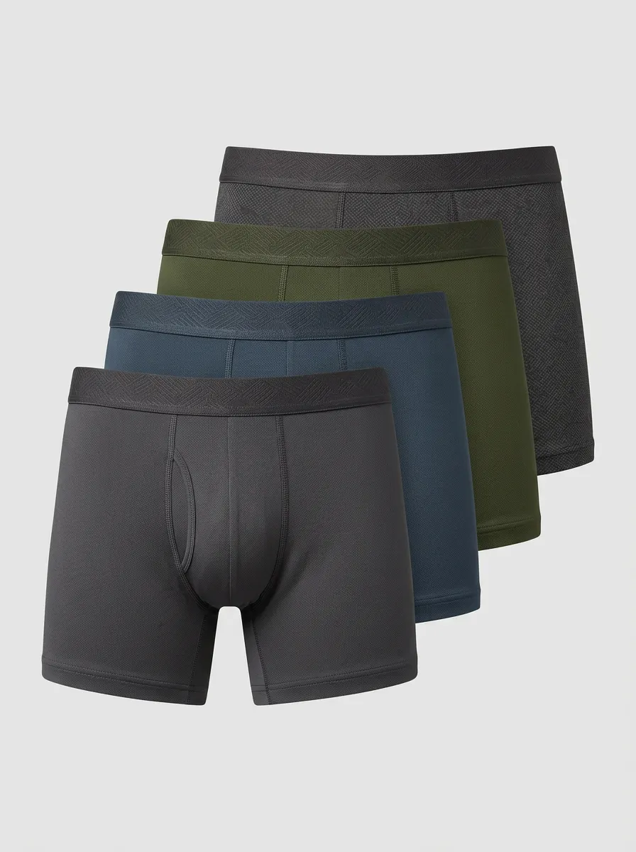 Easy-Wear Solid Printed Outdoor Look Men's Four Pack Boxer Briefs