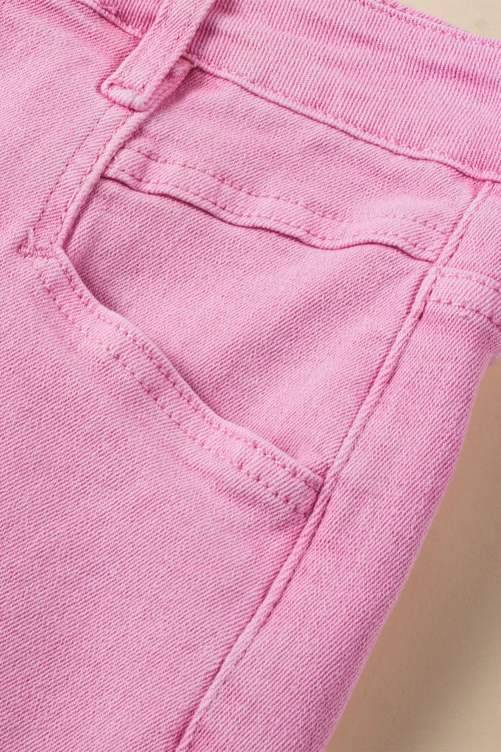 Pink Frayed Edge Mid Rise Denim