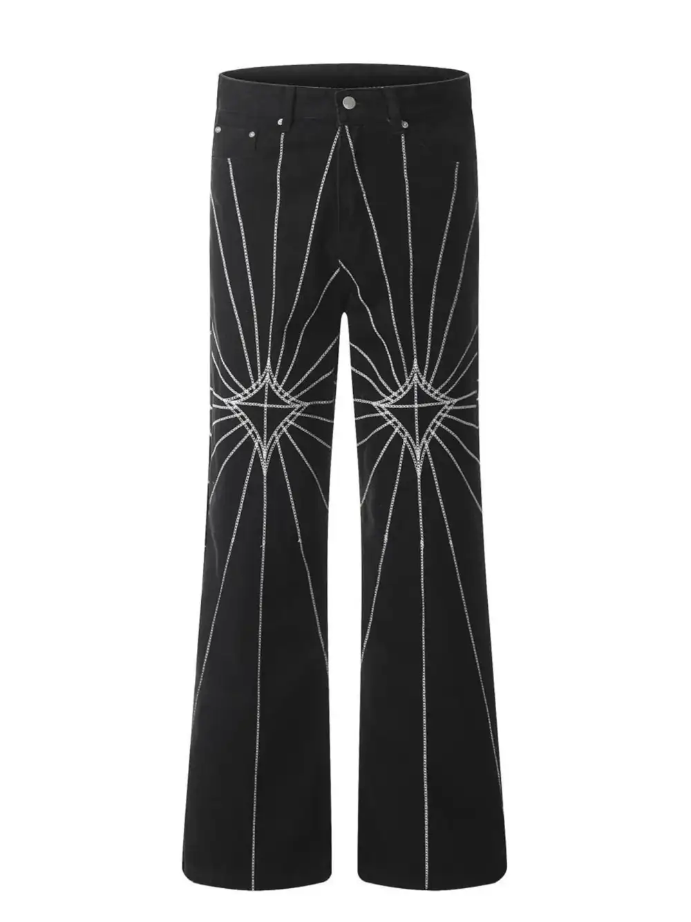Spider Web Embroidered Flared Jeans