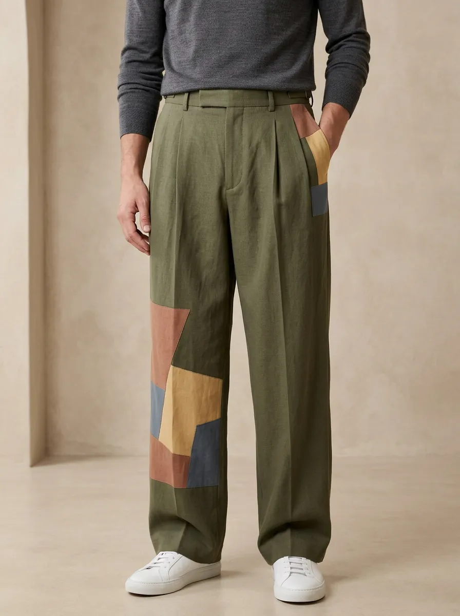 Men's Casual Fashion Geometric Patchwork Printed Wide Leg Pants