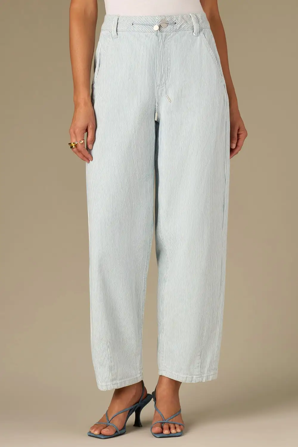 Relaxed Barrel Leg Jeans Toggle Drawstring Waist