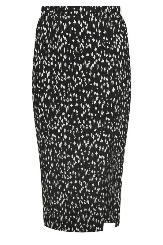 Black Abstract Print Textured Midaxi Skirt