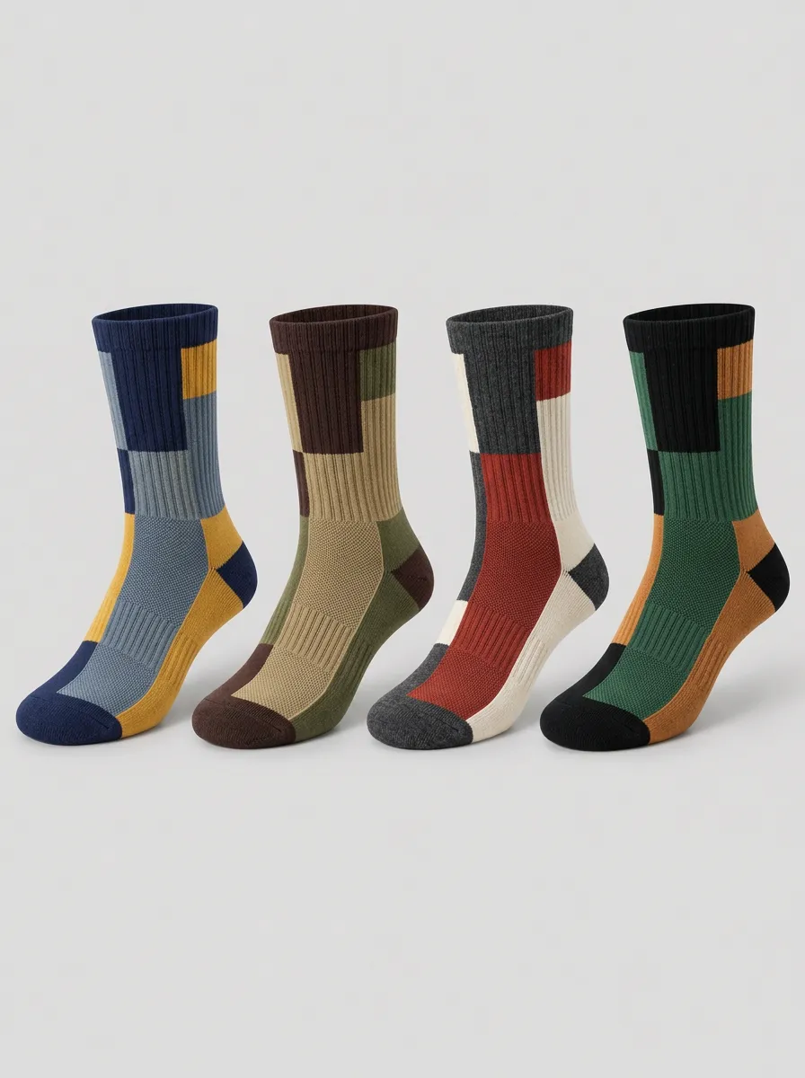 Men's Geometric Colorblock Pattern Printed Socks 4-Pack