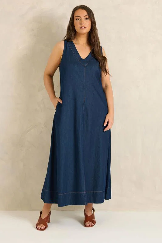 Indigo Blue Sleeveless Cotton Denim Dress detail 2