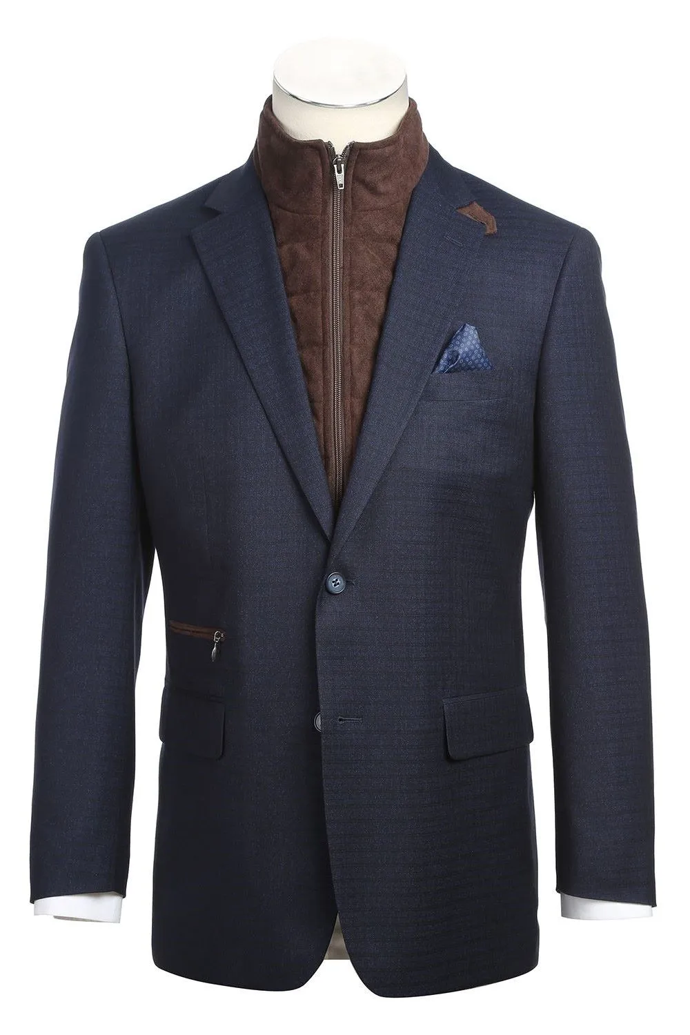 Navy Regular Fit Check Single Breasted Two Button Notch Lapel Blazer