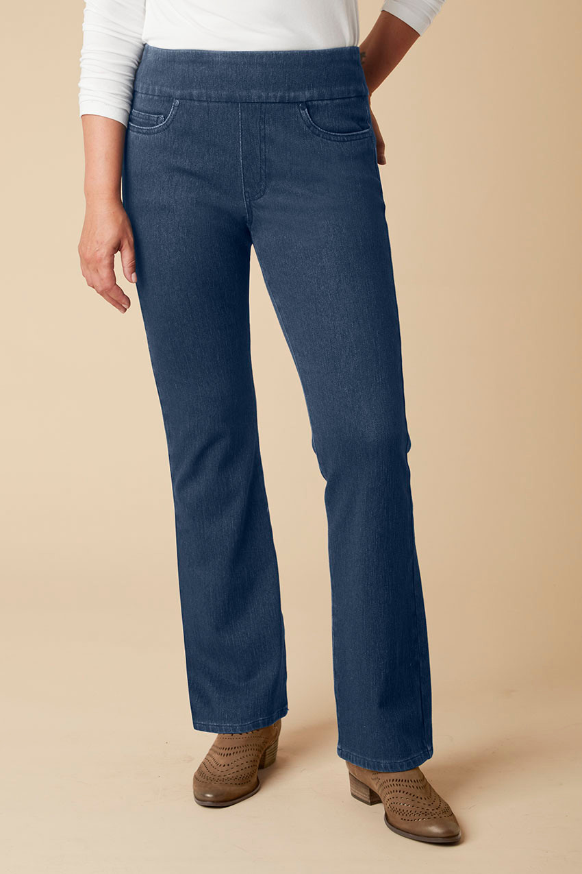 Knit Denim Pull-On Bootcut Jeans