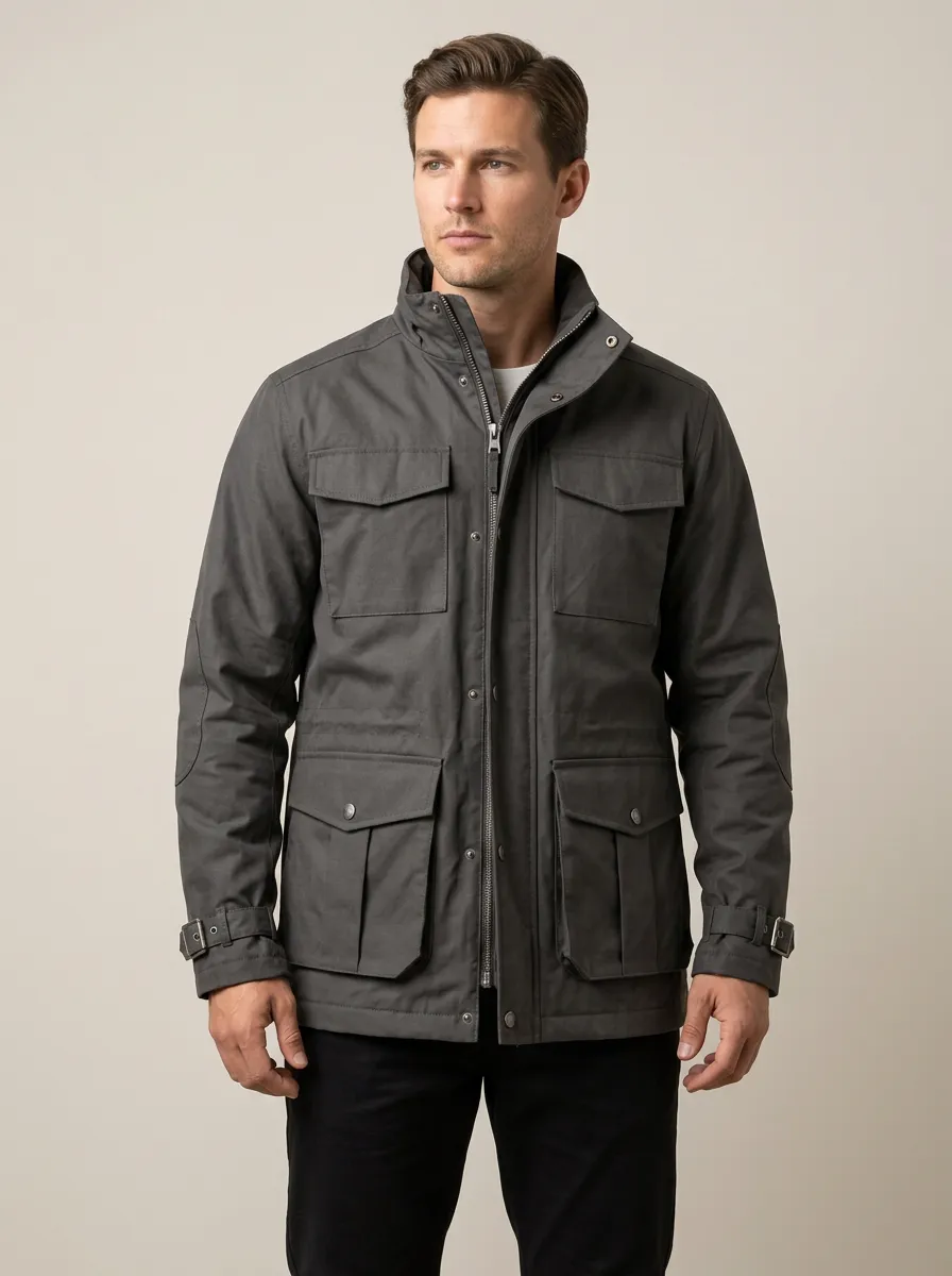 Men's Grey Waterproof Field Jacket with Flap Pockets