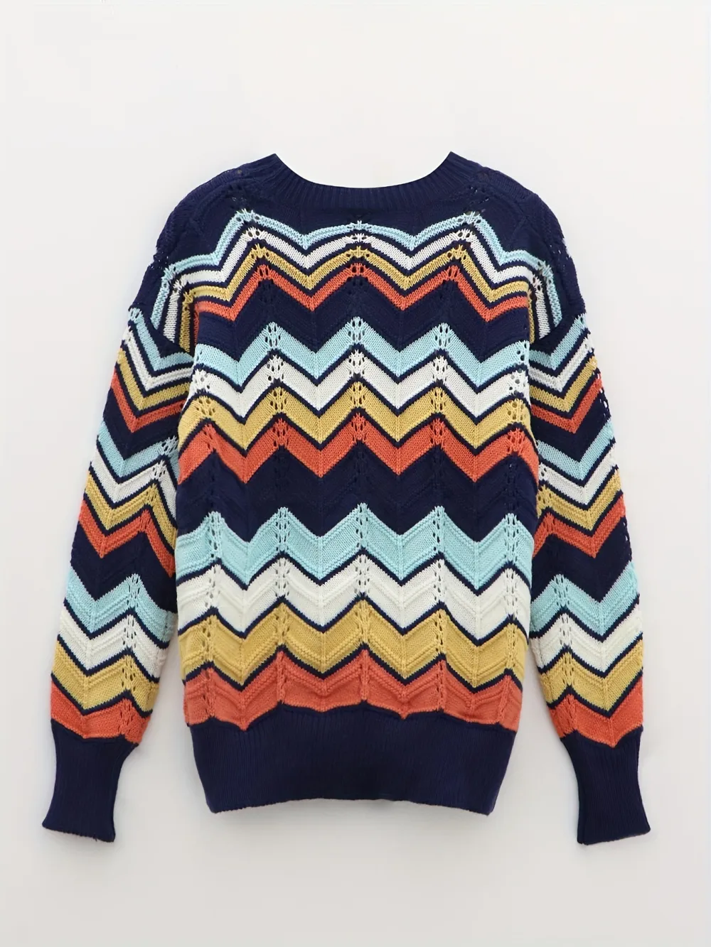 Striped Crew Neck Pullover Sweater Casual Long