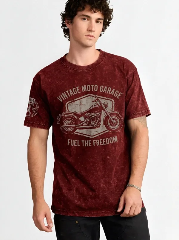 Men's Vintage Motorcycle Garage Fuel The Freedom Printed T-shirt
