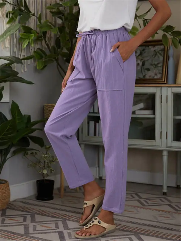 Pocket Elastic Waist Linen Lounge Pants