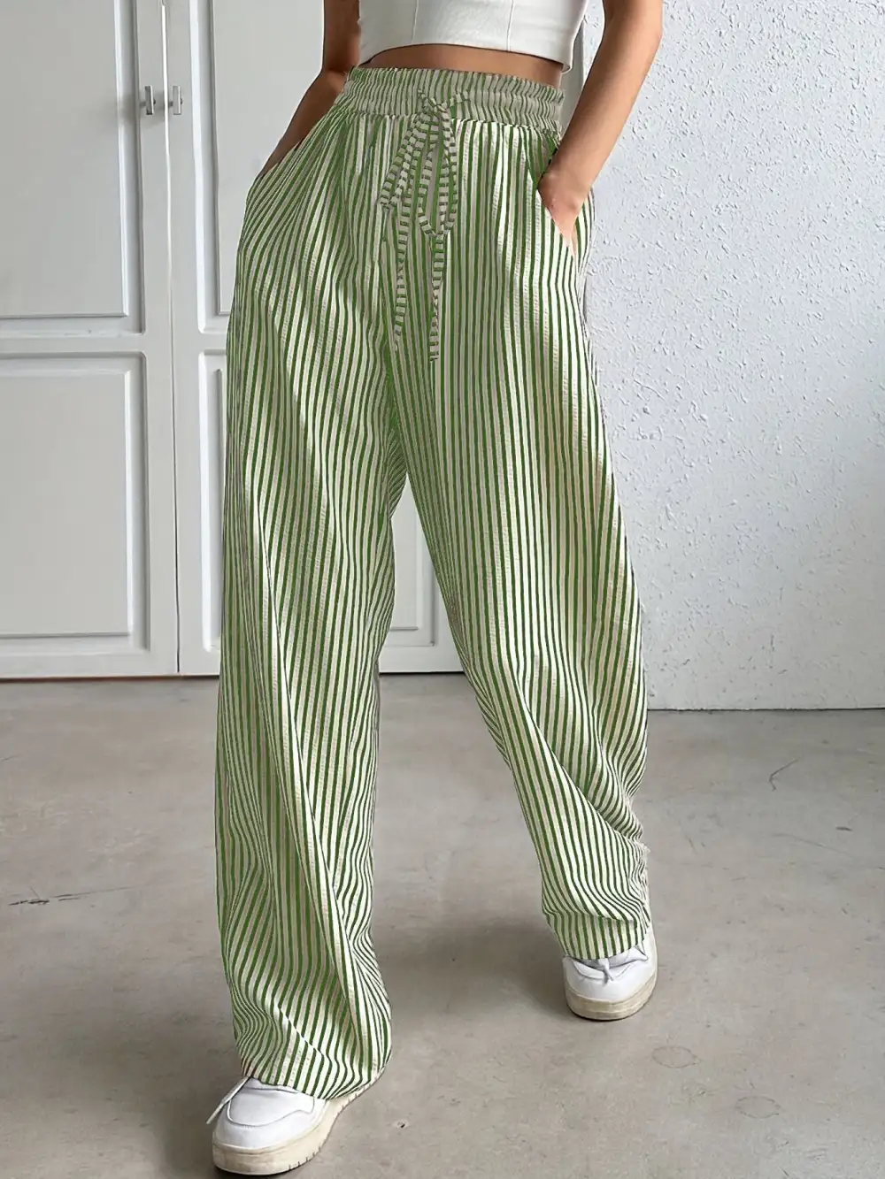 Wide Leg Striped Trousers