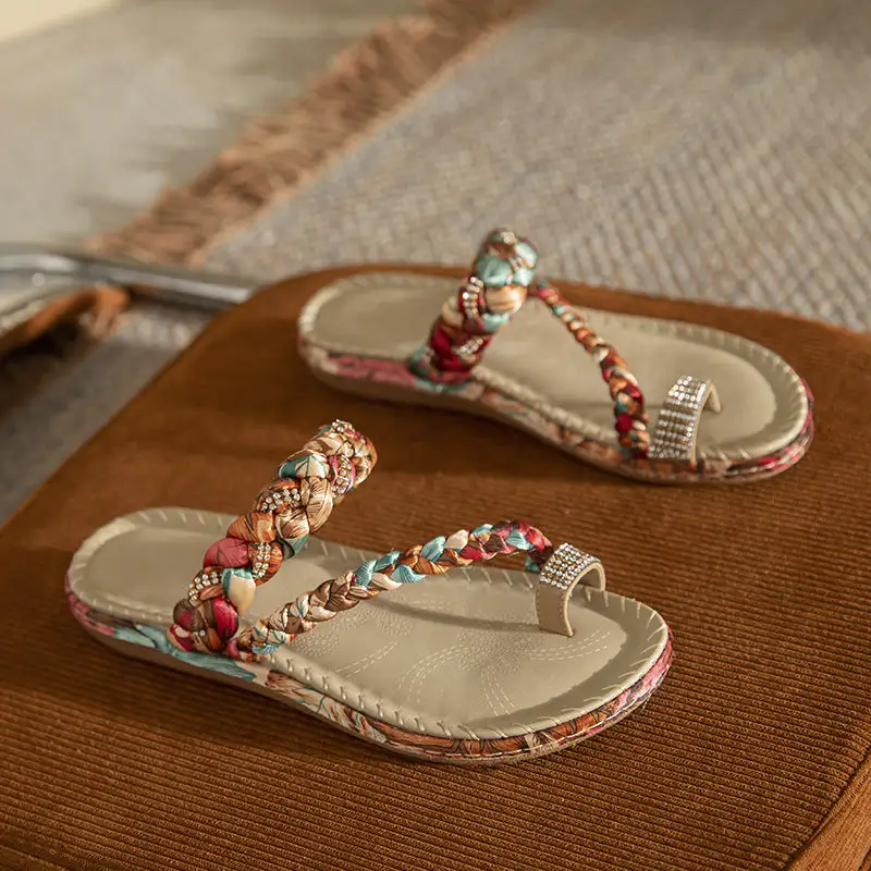 Beaded Strap Flat Sandals