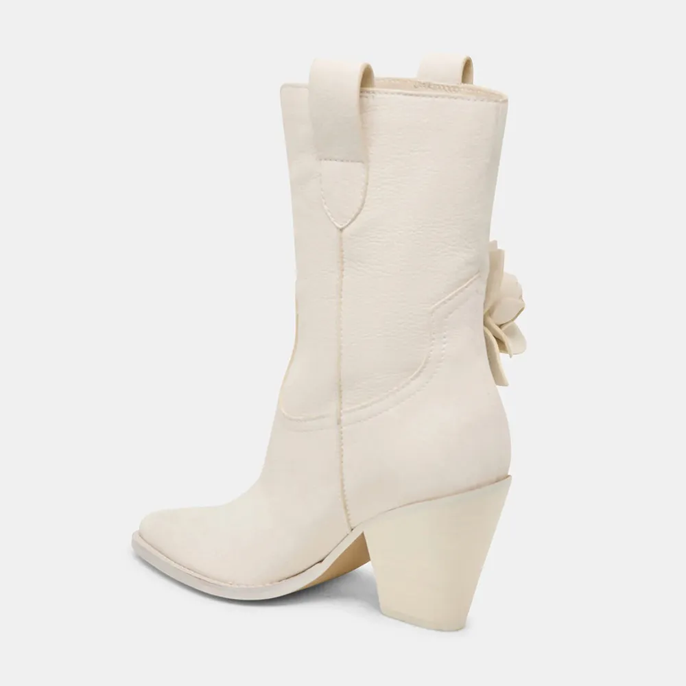 Faux-Leather Pull-On Floral Pointed-Toe Western Boots