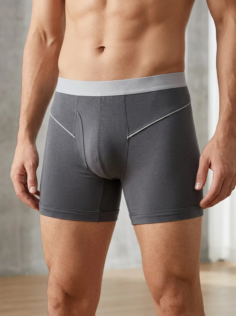 Men's Grey Athletic Contrast Piping Printed Boxer Briefs