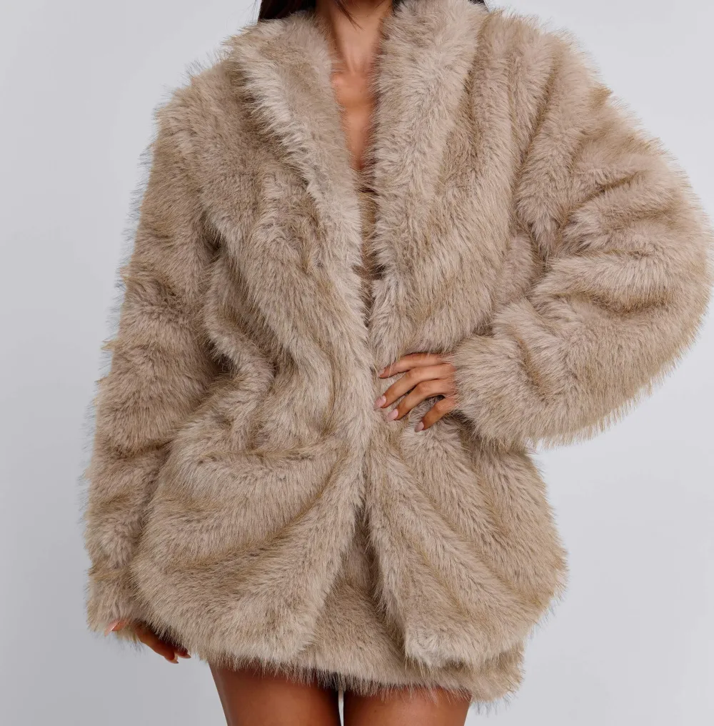Tan Faux Fur Long Coat