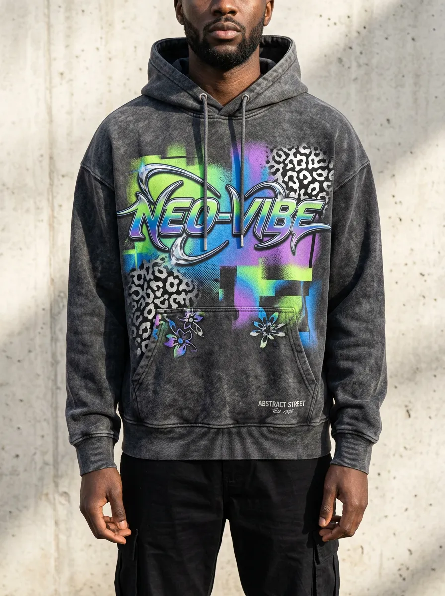 Men's Streetwear Graffiti Leopard Floral Hoodie
