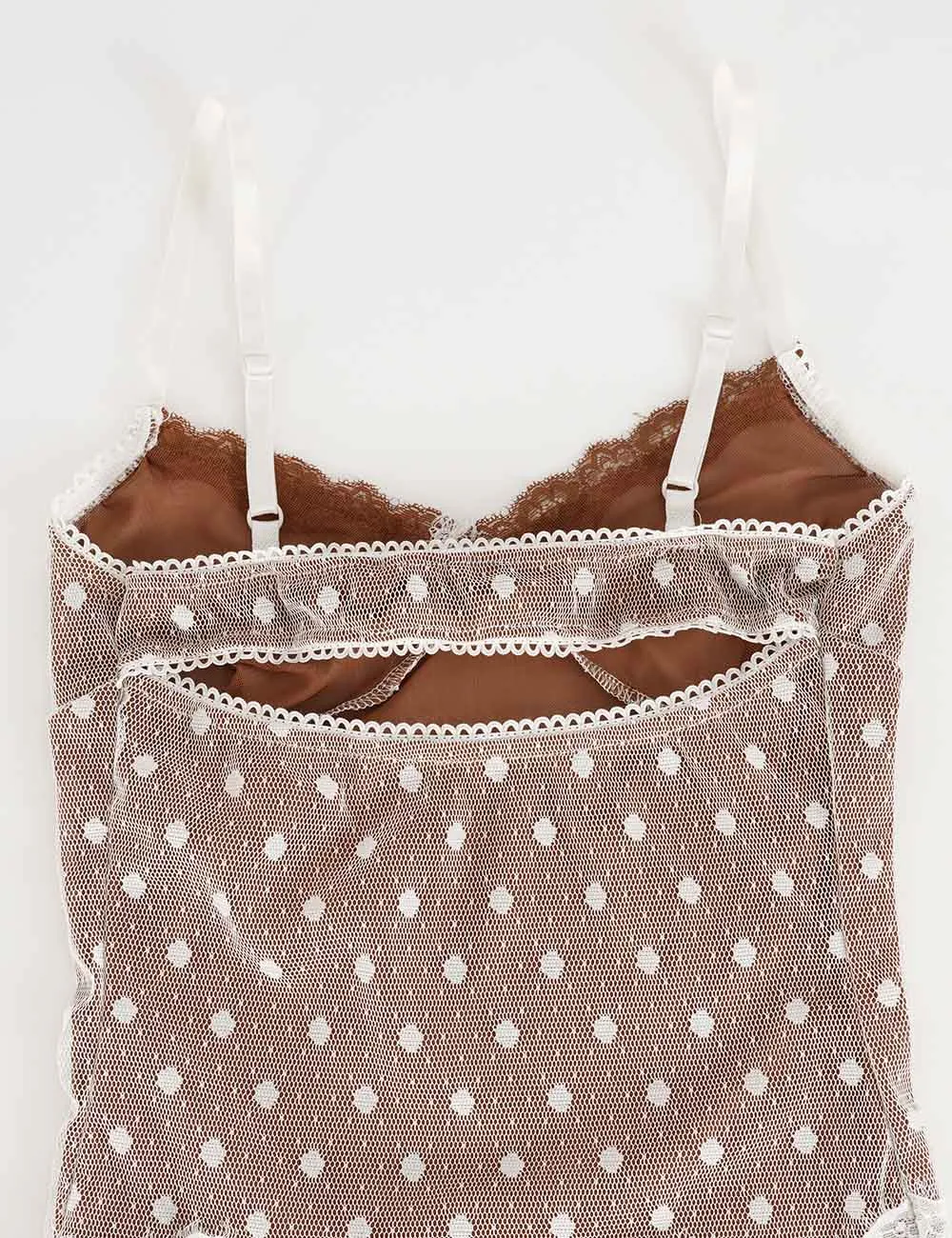 Lace Polka Dot Scalloped Hem Cami Top