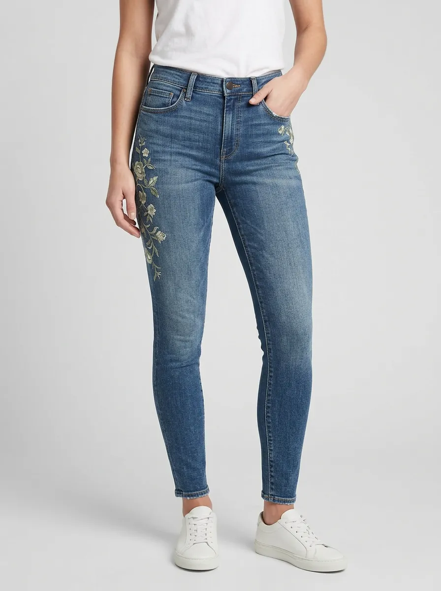 Women's Harbor Floral Nature Embroidered Graphic Slim Jeans