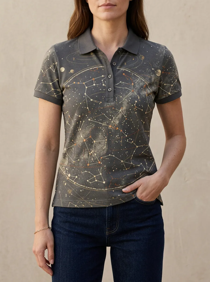 Women's Astronomy Lover Constellation Printed polo shirt