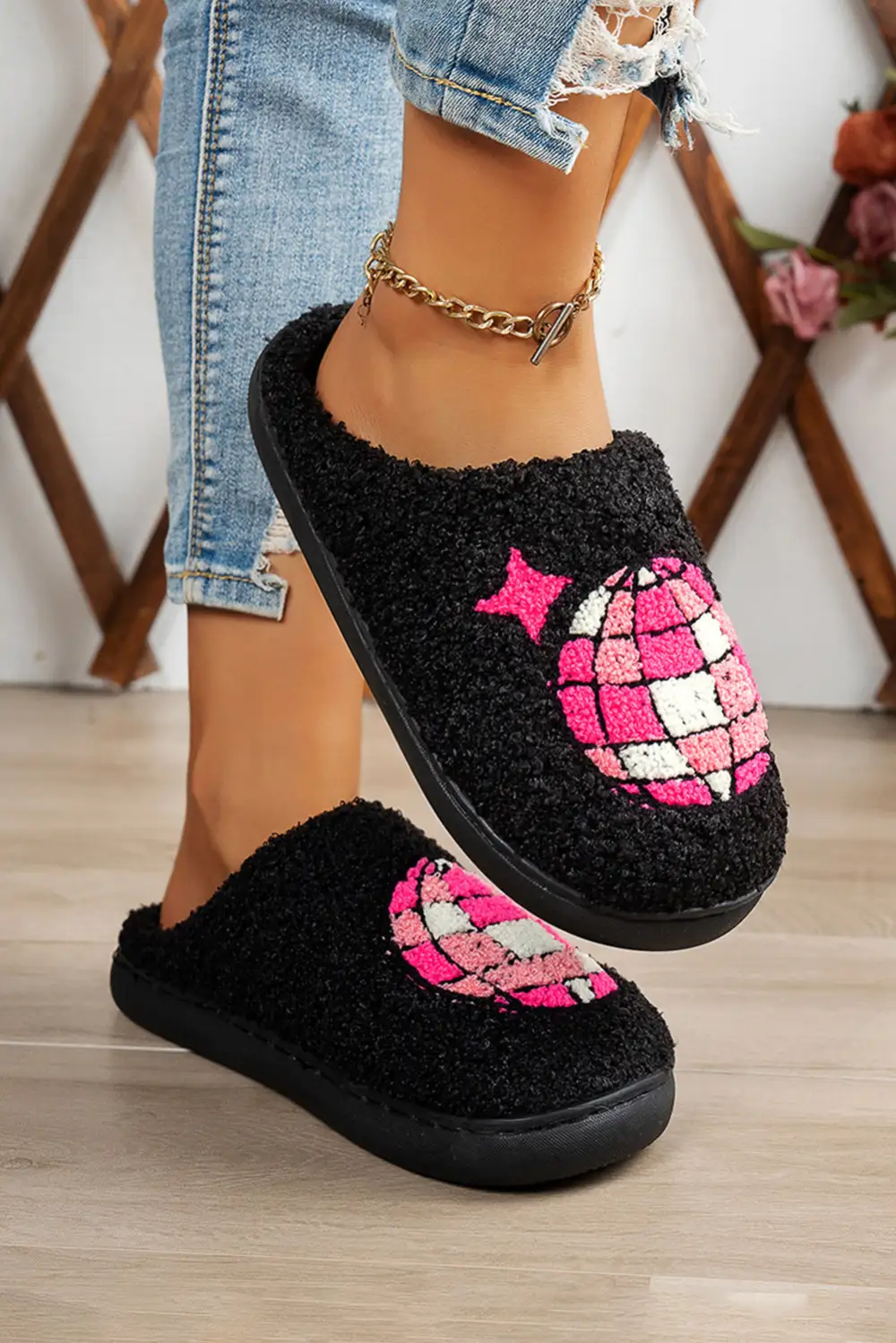 Disco Ball Plush House Slippers
