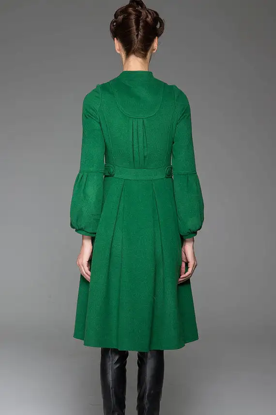 Refined Wool Blend Fit and Flare Pocketed Midi Coat