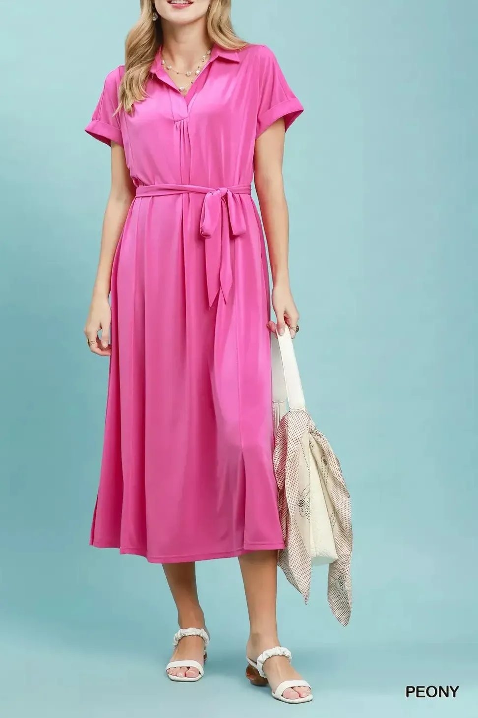 Collared Belted Midi Dress