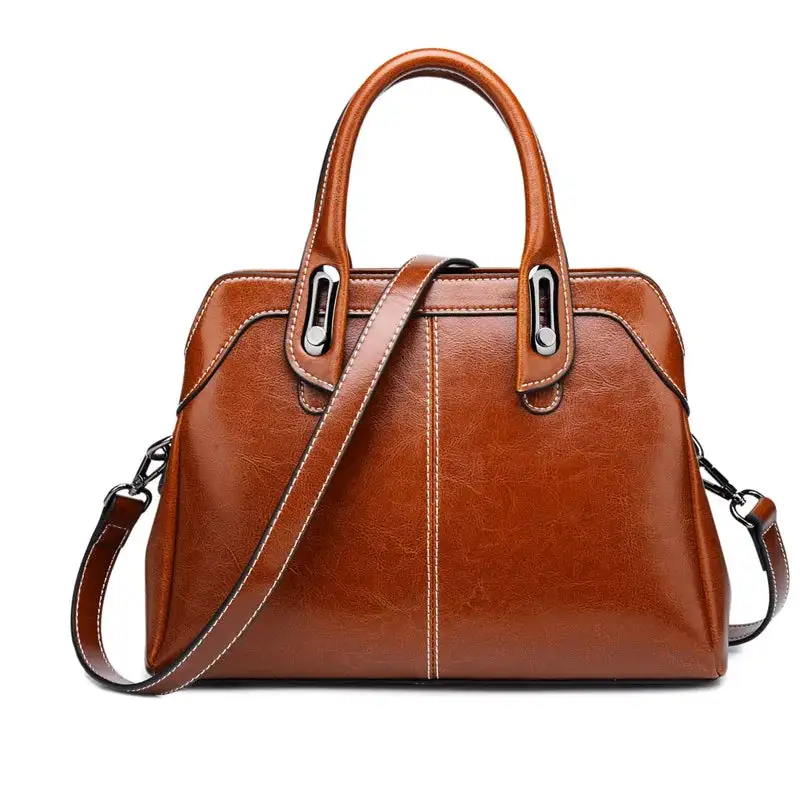Structured Heritage: Genuine Leather Buckle-Handle Handbag