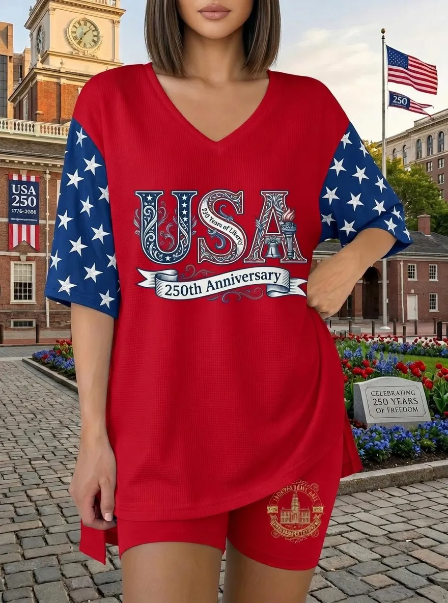 Women's USA 250th Anniversary Star Pattern Printed Two-Piece Set