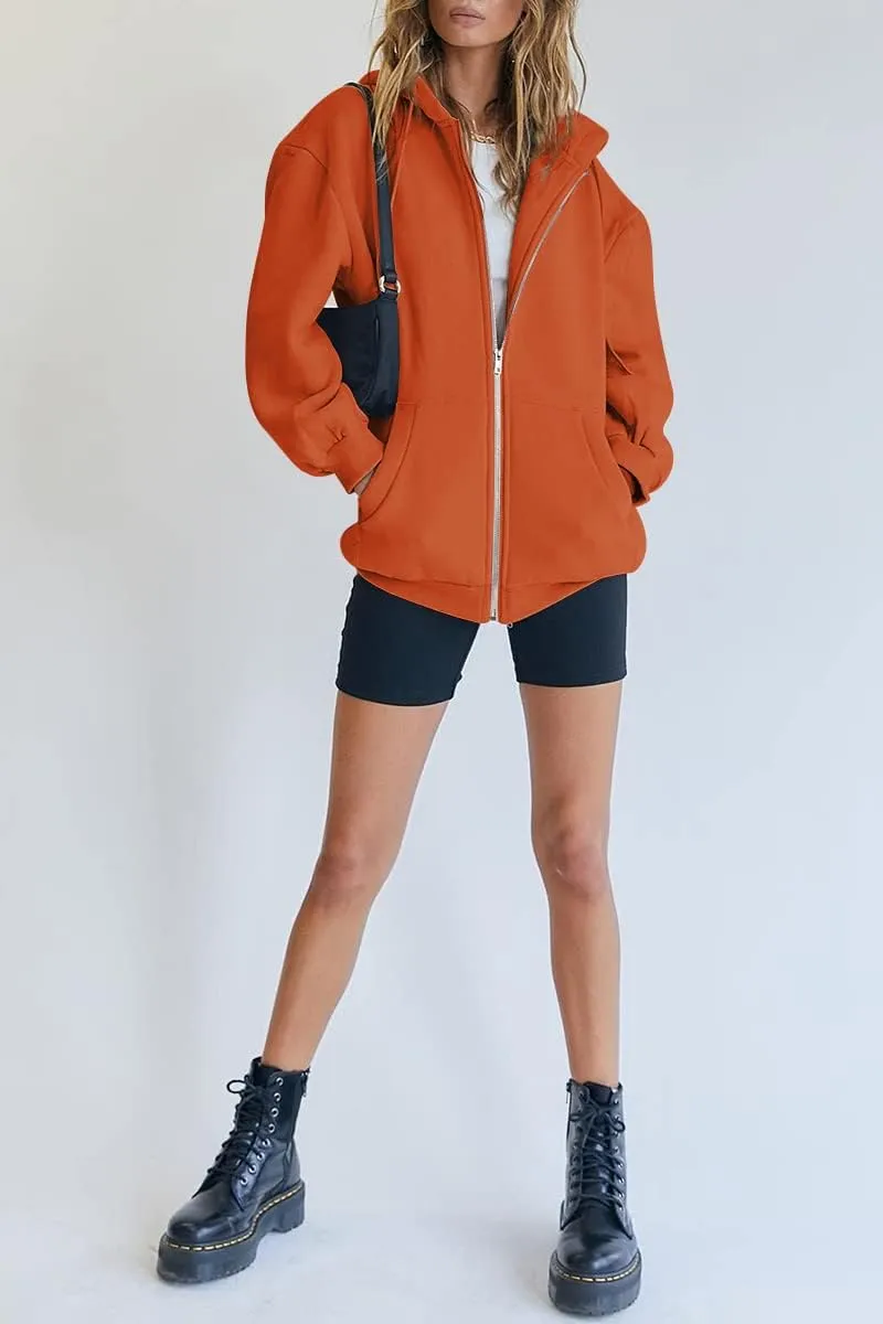 Women's Cute Hoodies Teen Girl Fall Jacket Oversized Sweatshirts Casual Drawstring Zip Up Y2K Hoodie with Pocket