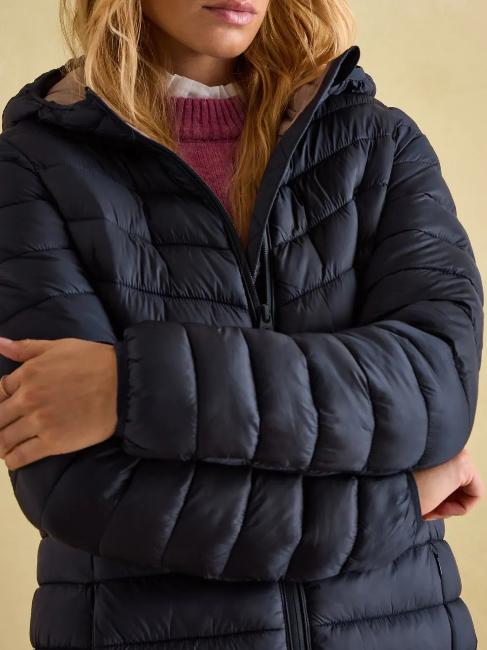 Navy Showerproof Long Padded Coat