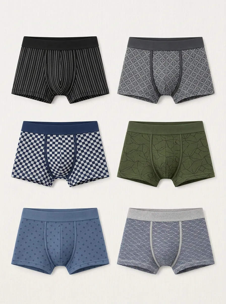 Men's Ridge Multi-Pattern Geometric Striped Printed Boxer Briefs 6-Pack
