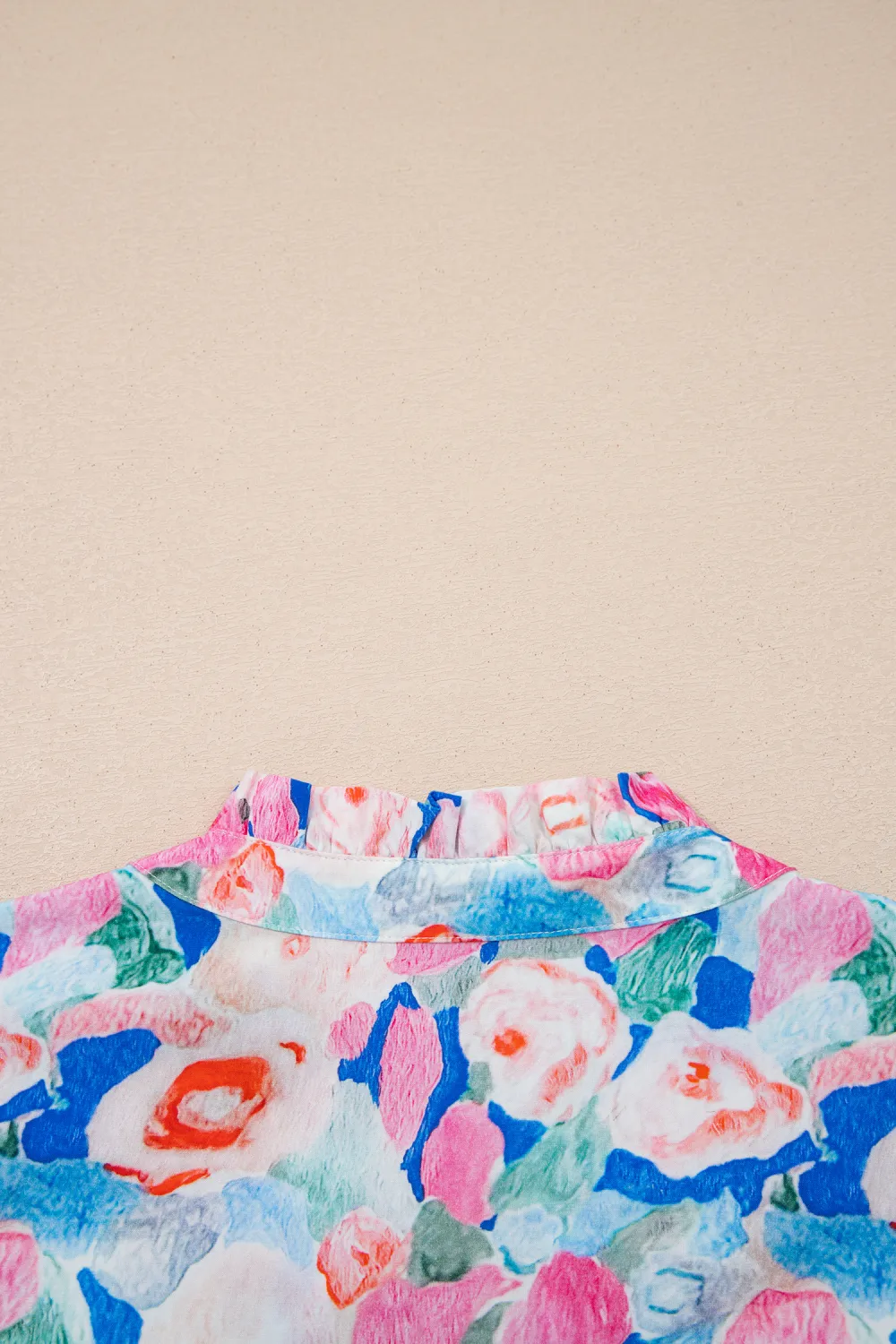 Pink Floral Print Tie V Neck Blouse