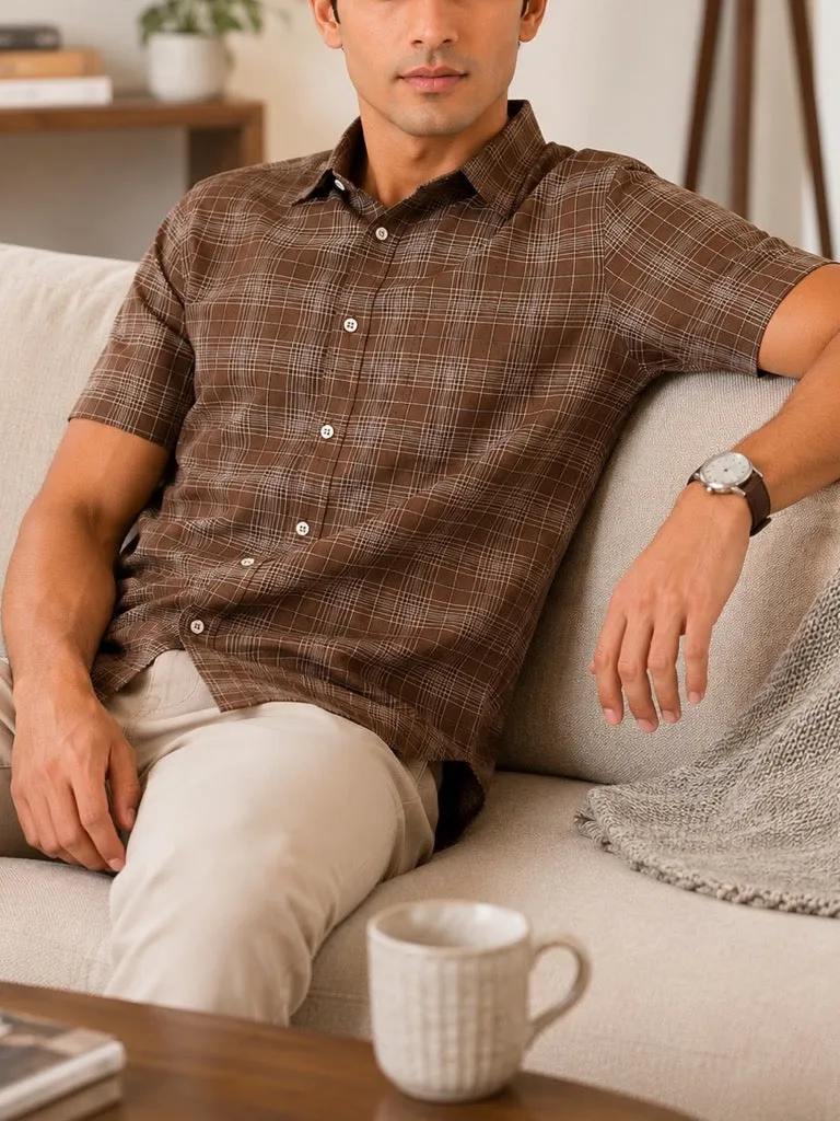 Modern Windowpane Check Checked Regular Fit Men's Formal Shirt