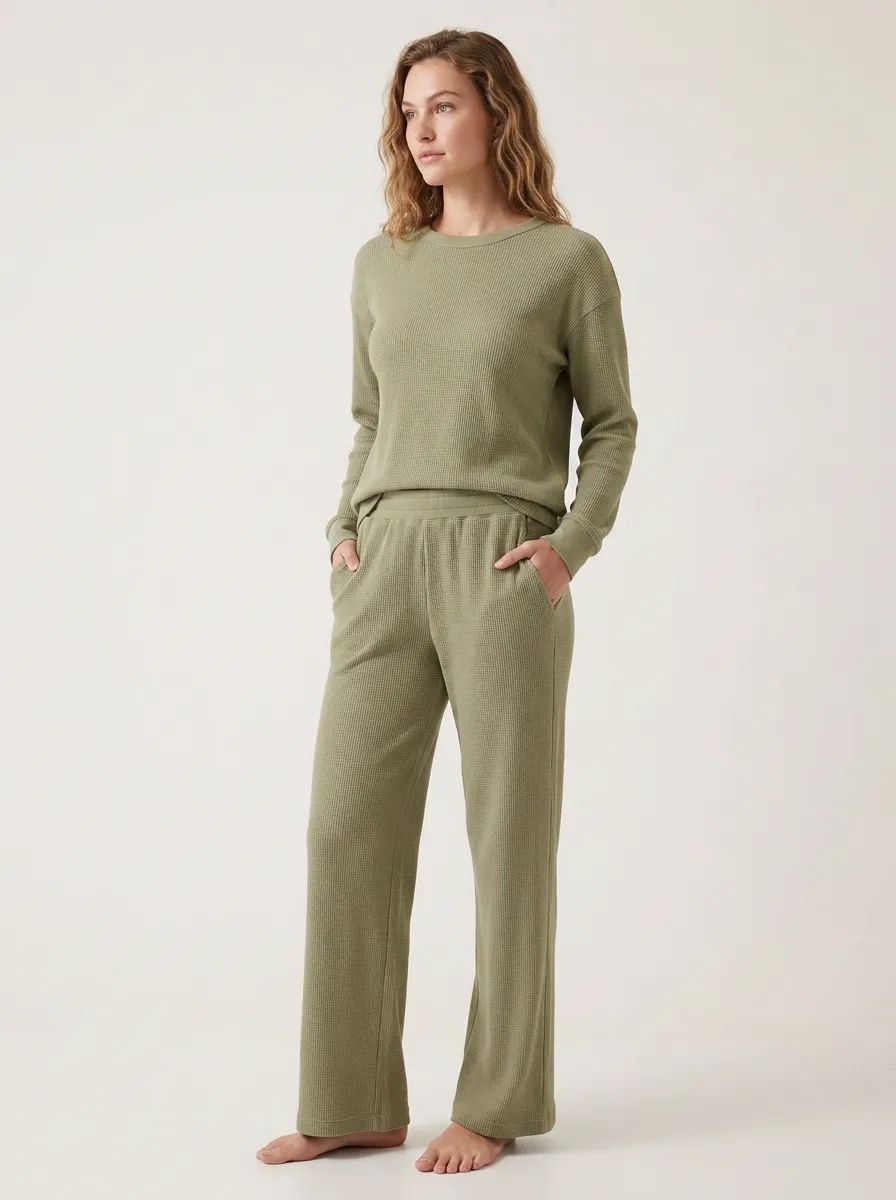 Women's Cozy Waffle Knit Casual Set