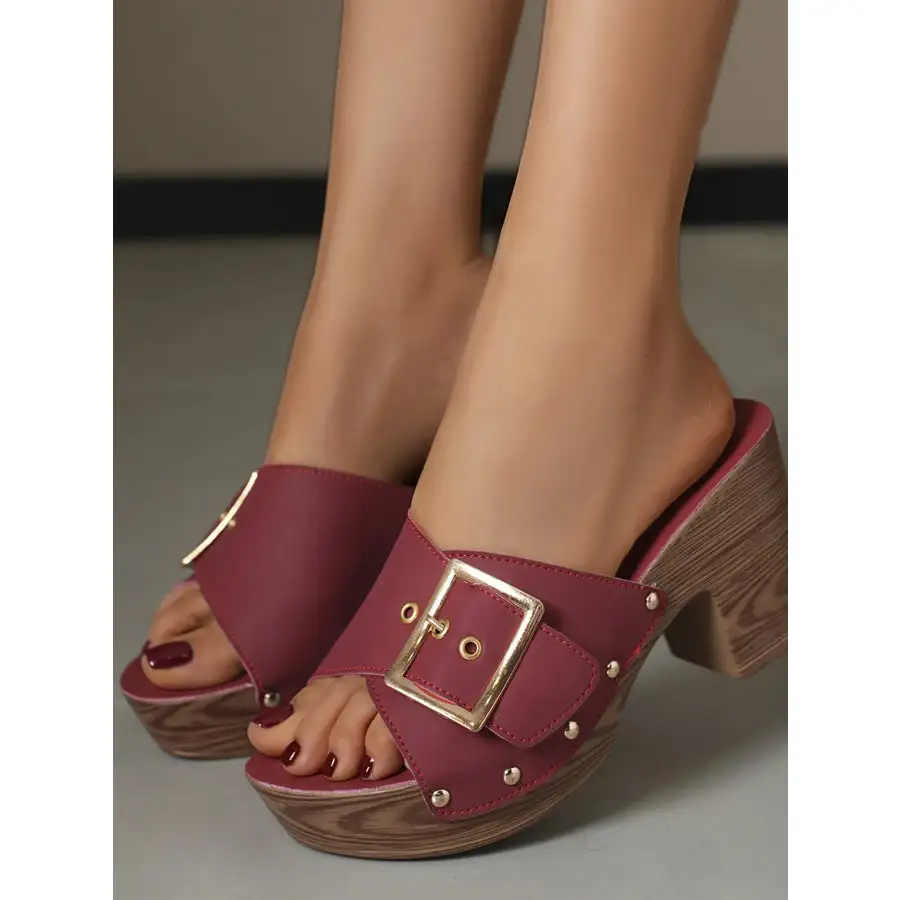Classic Buckle Platform Block Heel Sandals